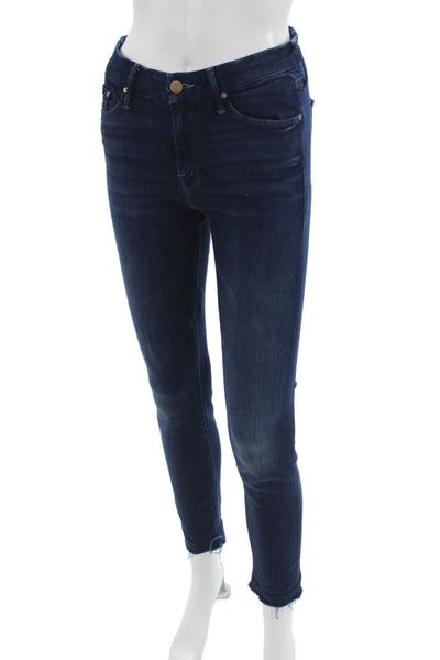 Mother Women Skinny Ankle Jeans Dark Blue High Rise Button Size 25
