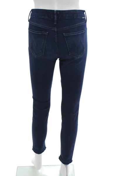 Mother Women Skinny Ankle Jeans Dark Blue High Rise Button Size 25