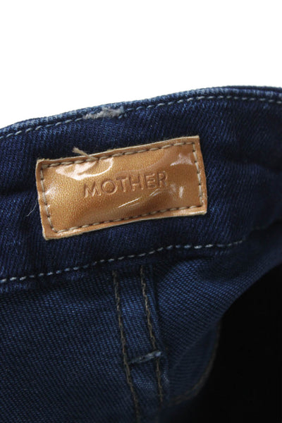 Mother Women Skinny Ankle Jeans Dark Blue High Rise Button Size 25