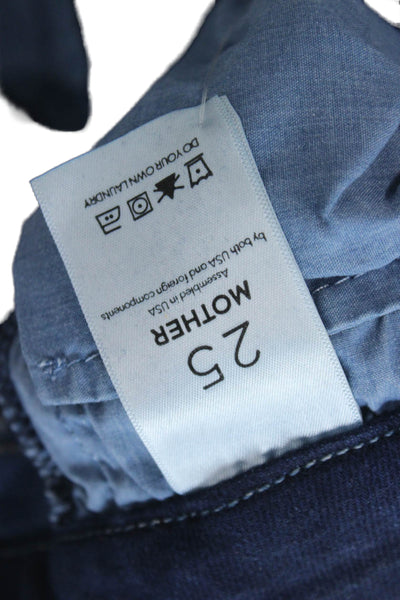 Mother Women Skinny Ankle Jeans Dark Blue High Rise Button Size 25