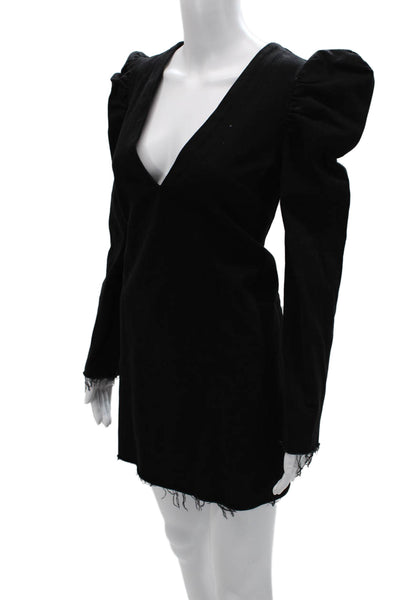 Zara Womens 80s Bodycon Mini Dress Black V Neck Long Sleeve Cotton Blend Size L