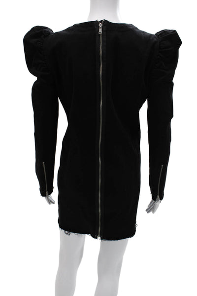 Zara Womens 80s Bodycon Mini Dress Black V Neck Long Sleeve Cotton Blend Size L