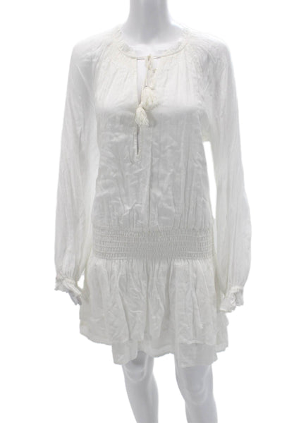 Paige Women Kaftan White Dress Long Sleeve Bohemian Size M