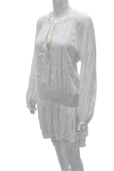 Paige Women Kaftan White Dress Long Sleeve Bohemian Size M