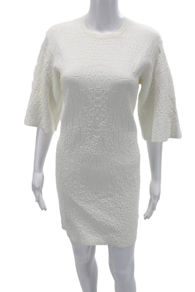 Alexander McQueen Women White Animal Print Sweater Dress 3/4 Sleeve Size M