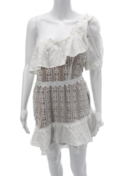 For Love And Lemons Women White Floral Mini Sundress Short Sleeve Size L