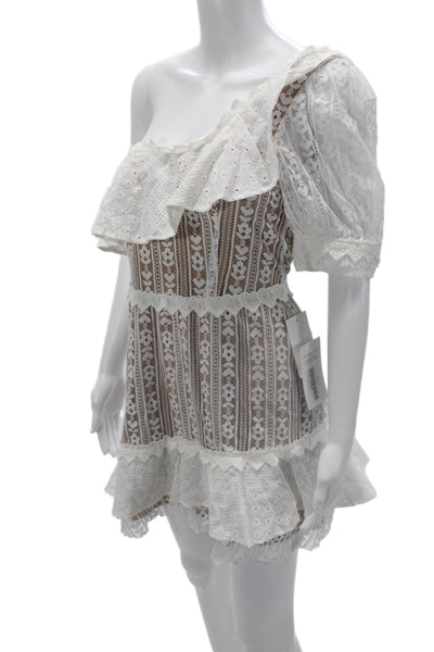 For Love And Lemons Women White Floral Mini Sundress Short Sleeve Size L
