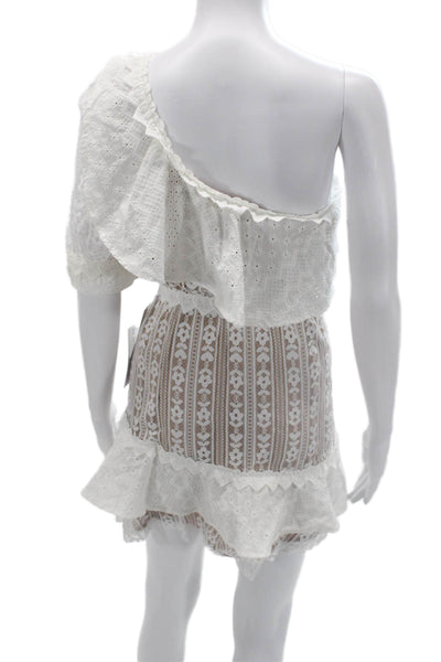 For Love And Lemons Women White Floral Mini Sundress Short Sleeve Size L