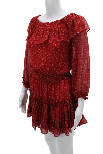 Misa Womens Blouson Mini Dress Red Floral Long Sleeve Size M
