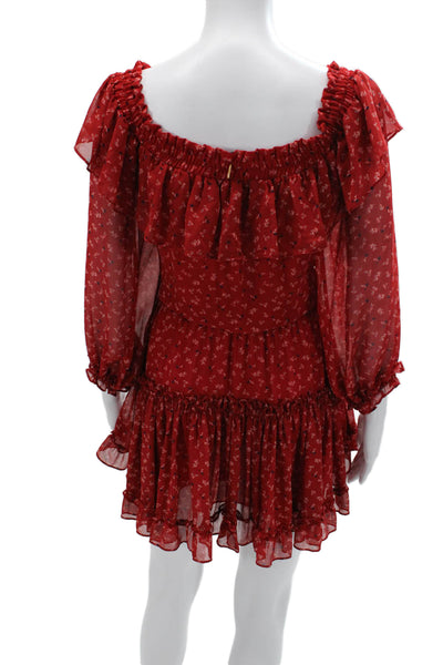 Misa Womens Blouson Mini Dress Red Floral Long Sleeve Size M