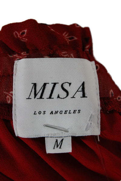 Misa Womens Blouson Mini Dress Red Floral Long Sleeve Size M