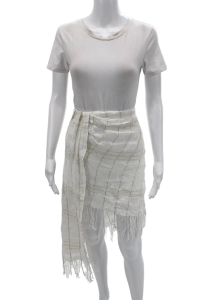 Zara Womens Wrap Skirt White Check Cotton Elastane Knee Length Size L