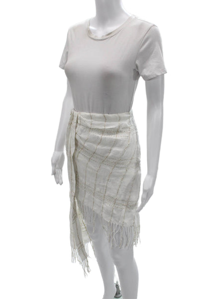 Zara Womens Wrap Skirt White Check Cotton Elastane Knee Length Size L