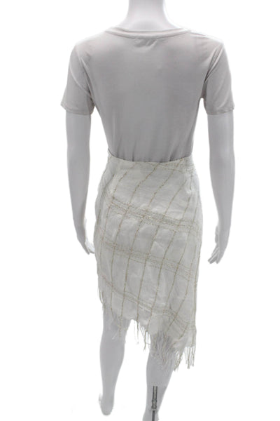 Zara Womens Wrap Skirt White Check Cotton Elastane Knee Length Size L