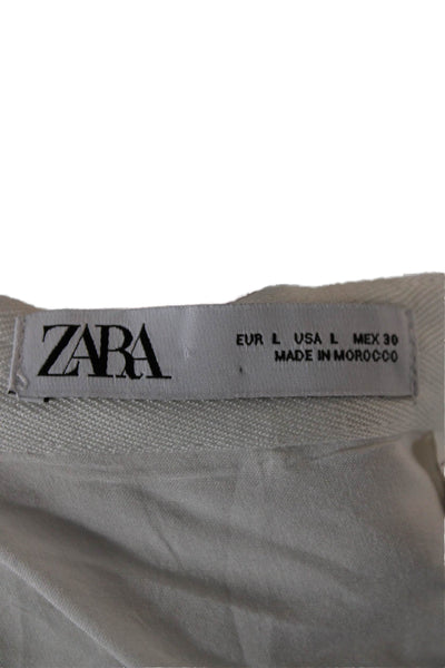 Zara Womens Wrap Skirt White Check Cotton Elastane Knee Length Size L