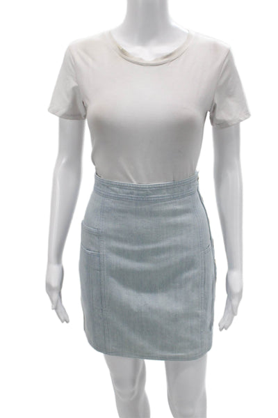 Balmain Women Mini Pencil Skirt Light Blue Cotton Size 44