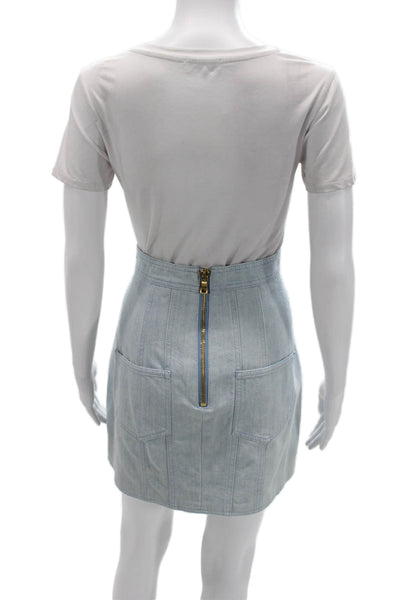 Balmain Women Mini Pencil Skirt Light Blue Cotton Size 44