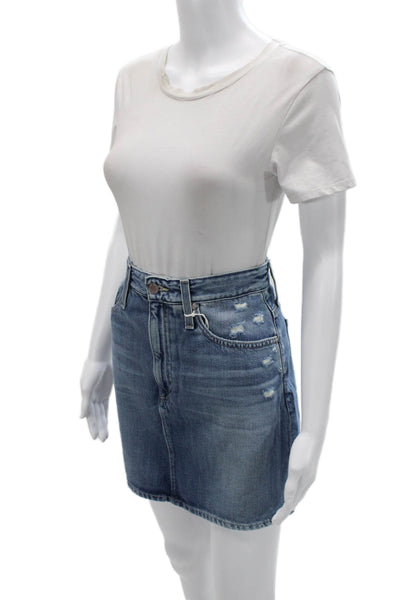 AG Adriano Goldschmied Womens Blue Cotton Mini Pencil Skirt Size 29