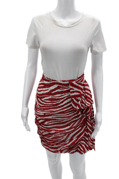 Isabel Marant Etoile Women Red Animal Print Wrap Mini Skirt Viscose Size 42