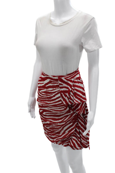 Isabel Marant Etoile Women Red Animal Print Wrap Mini Skirt Viscose Size 42