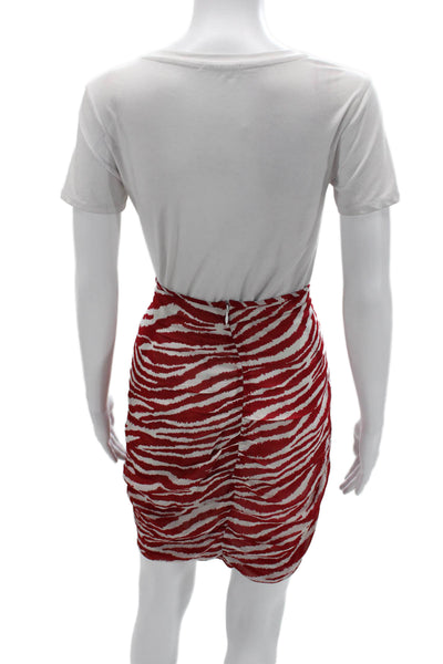 Isabel Marant Etoile Women Red Animal Print Wrap Mini Skirt Viscose Size 42