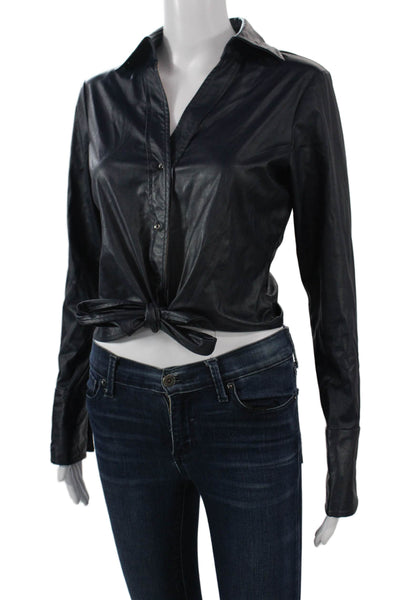 Ramy Brook Womens Cropped Button Up Black Long Sleeve Petite Size 2XS