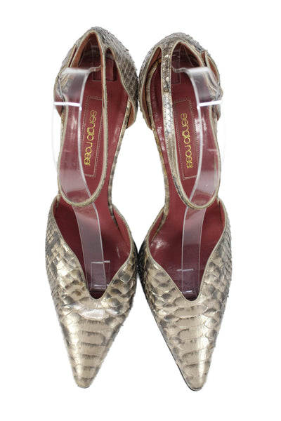 Sergio Rossi Womens Metallic Leather Ankle Strap Heels Beige Size 39.5 9.5