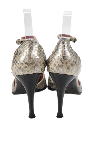 Sergio Rossi Womens Metallic Leather Ankle Strap Heels Beige Size 39.5 9.5
