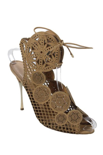 Nicholas Kirkwood Womens Leather Open Toe Heels Beige Size 40 10