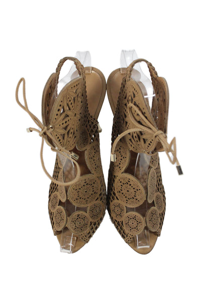 Nicholas Kirkwood Womens Leather Open Toe Heels Beige Size 40 10