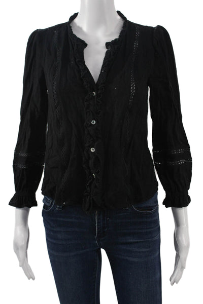 Greylin Anthropologie Womens Black Boho Button-Up 3/4 Sleeve Blouse Size S