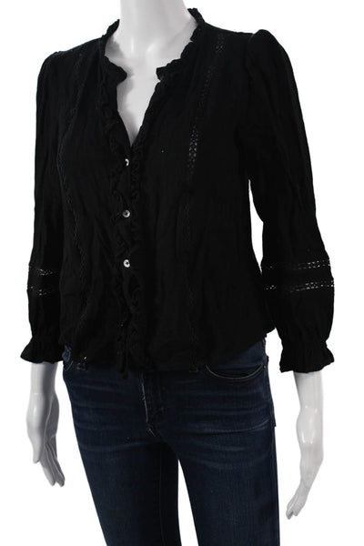 Greylin Anthropologie Womens Black Boho Button-Up 3/4 Sleeve Blouse Size S