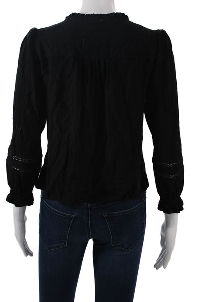 Greylin Anthropologie Womens Black Boho Button-Up 3/4 Sleeve Blouse Size S
