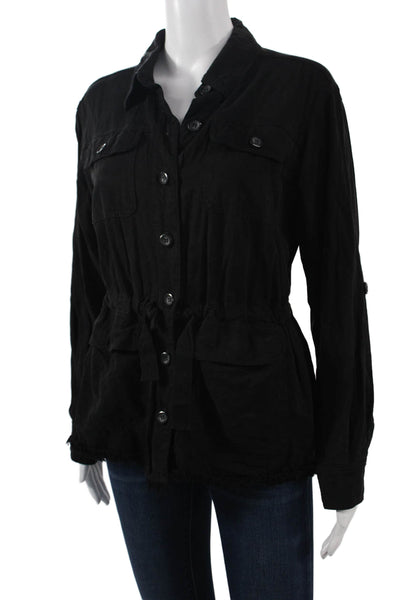 Maven West Womens Military Jacket Black Collared Long Sleeve Size S