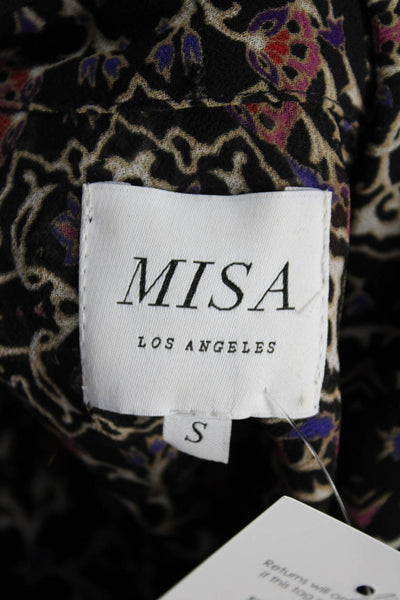 Misa Women Boho Floral Tunic Blouse Black Button-Up Size S