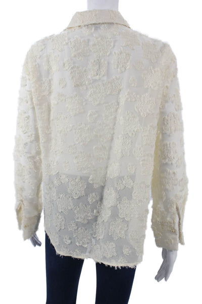Zara Women Beige Floral Collared Button Up Long Sleeve Blouse Size S