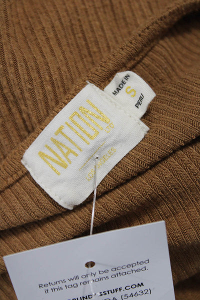 Nation LTD Womens Square Neck Long Sleeve Brown Top Size S