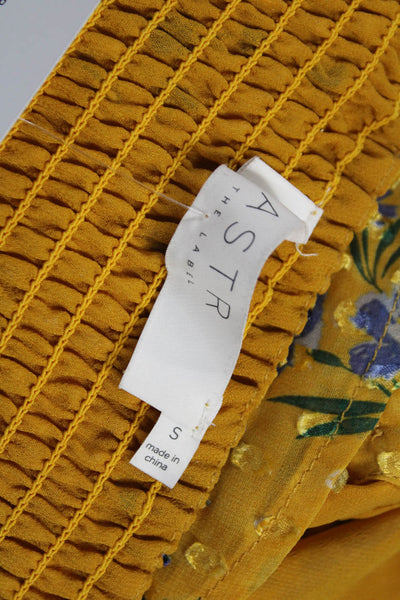ASTR Womens Bohemian V-Neck Floral Yellow Short Sleeve Blouse Size S
