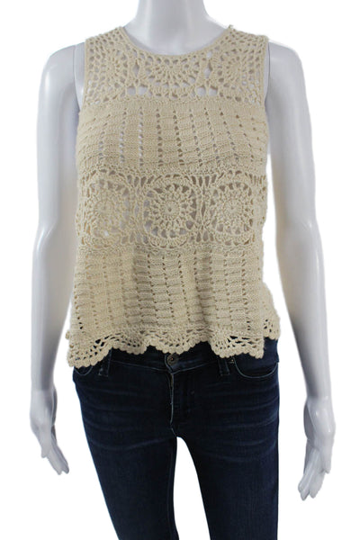 ASTR Womens Bohemian Beige Cotton Tank Round Neck Button Detail Size XS