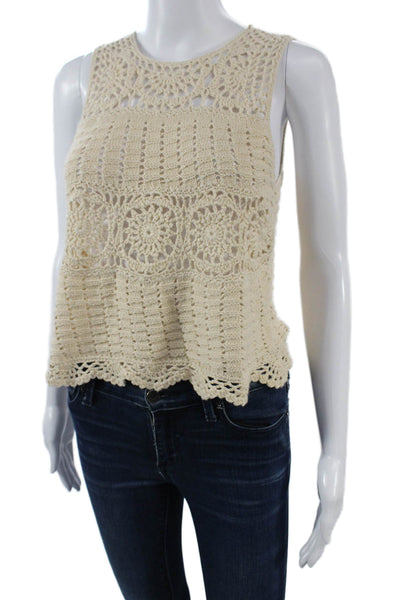 ASTR Womens Bohemian Beige Cotton Tank Round Neck Button Detail Size XS