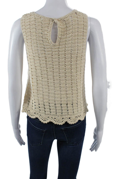 ASTR Womens Bohemian Beige Cotton Tank Round Neck Button Detail Size XS