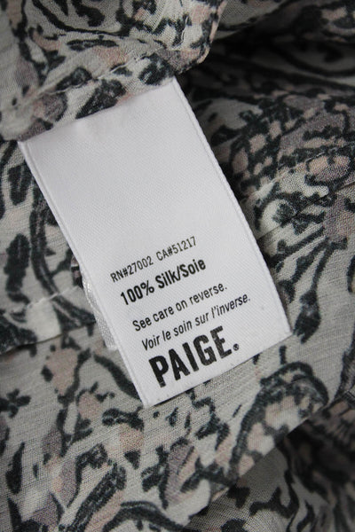 Paige Women Silk Paisley Collared Long Sleeve Button Up Blouse Beige Size S