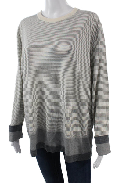 Theory Women Pullover Sweater Beige Striped Long Sleeve Crew Neck Size XL