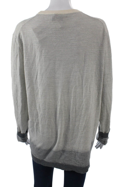 Theory Women Pullover Sweater Beige Striped Long Sleeve Crew Neck Size XL