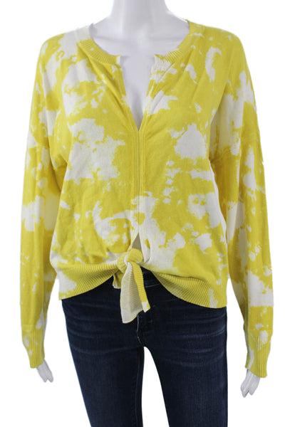 Central Park West Women Cardigan Yellow Tie Long Sleeve Round Neck Size S