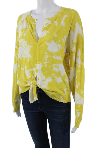 Central Park West Women Cardigan Yellow Tie Long Sleeve Round Neck Size S
