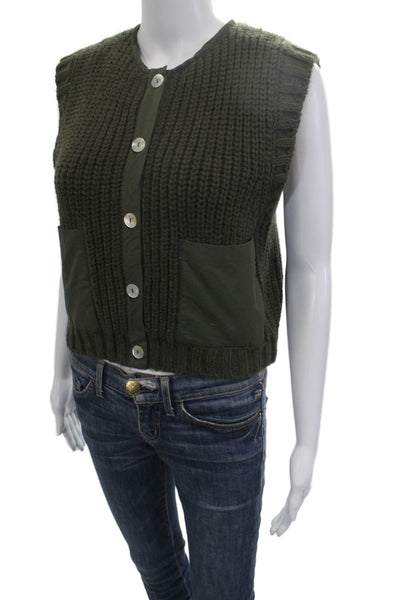 Zara Women Army Green Crew Neck Button Vest Polyester Blend Size S