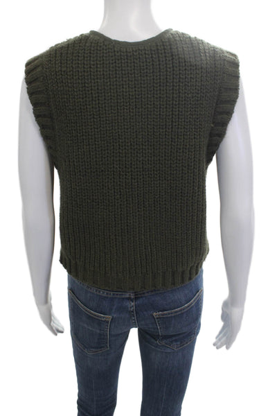 Zara Women Army Green Crew Neck Button Vest Polyester Blend Size S