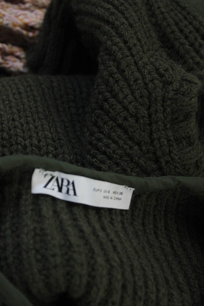 Zara Women Army Green Crew Neck Button Vest Polyester Blend Size S