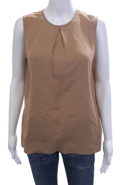 Calvin Klein Womens Silk Sleeveless Button Up Blouse Tan Round Neck Size 8
